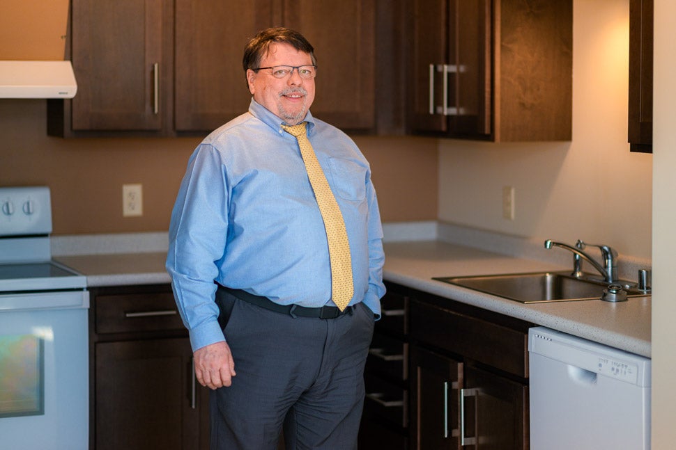 Glen Holmes in model unit in Auburn.