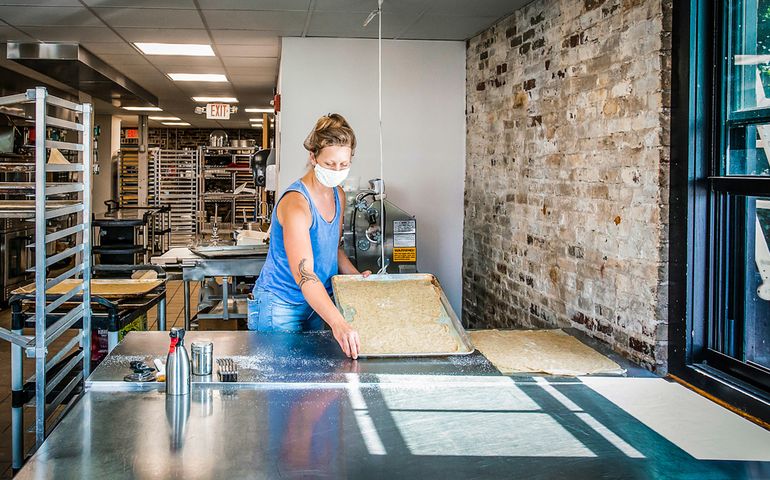 A file image of Nina Murray working at the Fork Food Lab commercial kitchen.