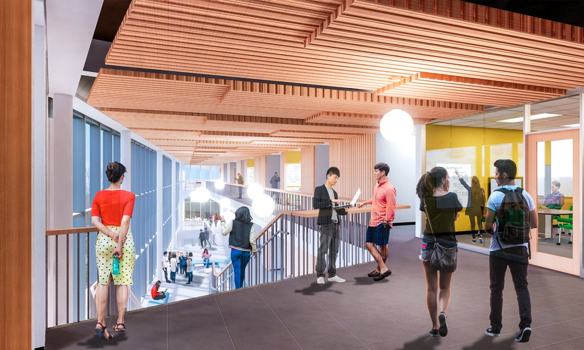 rendering of students inside college building