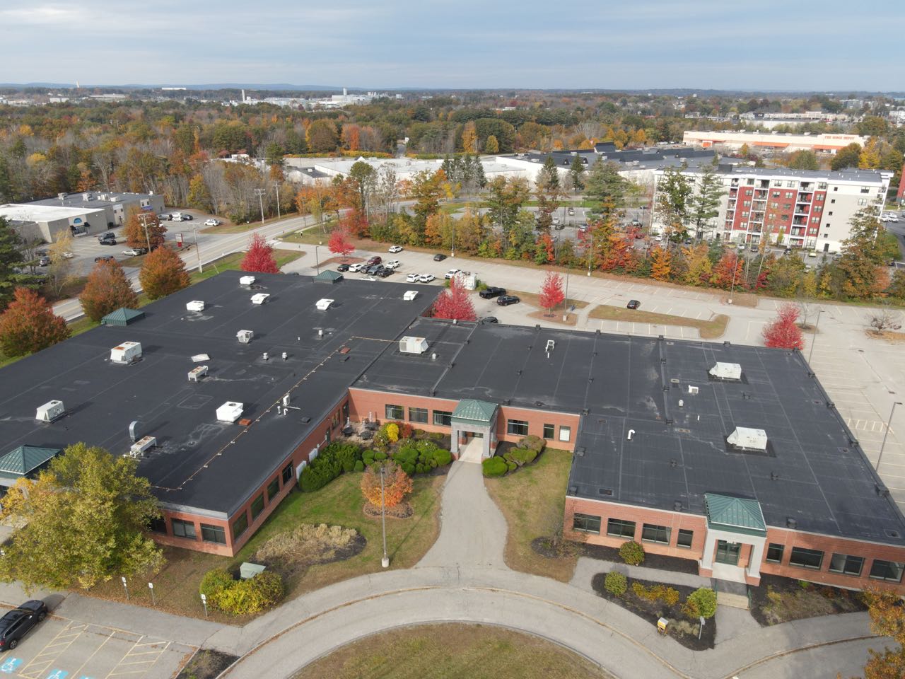 aerial of low building