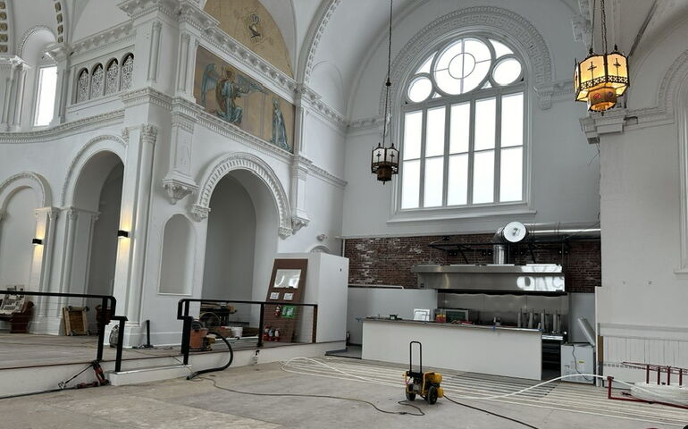 Church interior undergoing renovation