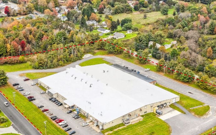 Aerial view of Poly Labs' manufacturing facility in Lewiston.