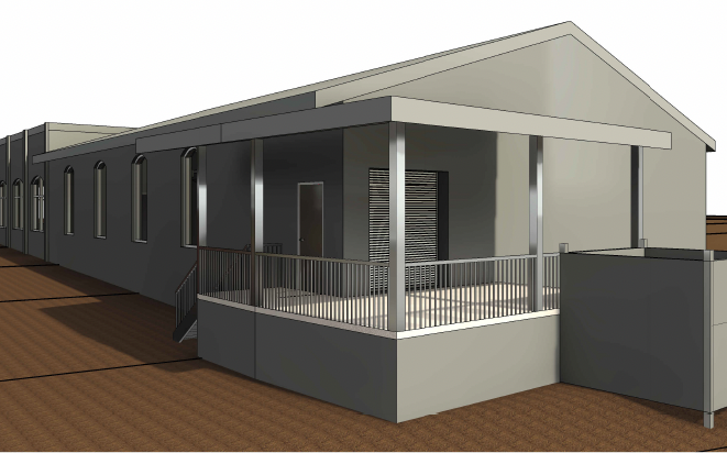 A drawing shows a building exterior.