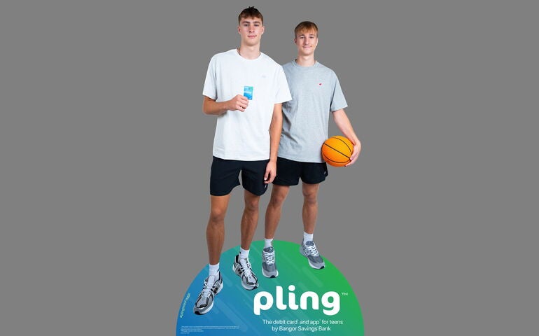 Flagg brothers promo for sling, a new debit card by Bangor Savings Bank.