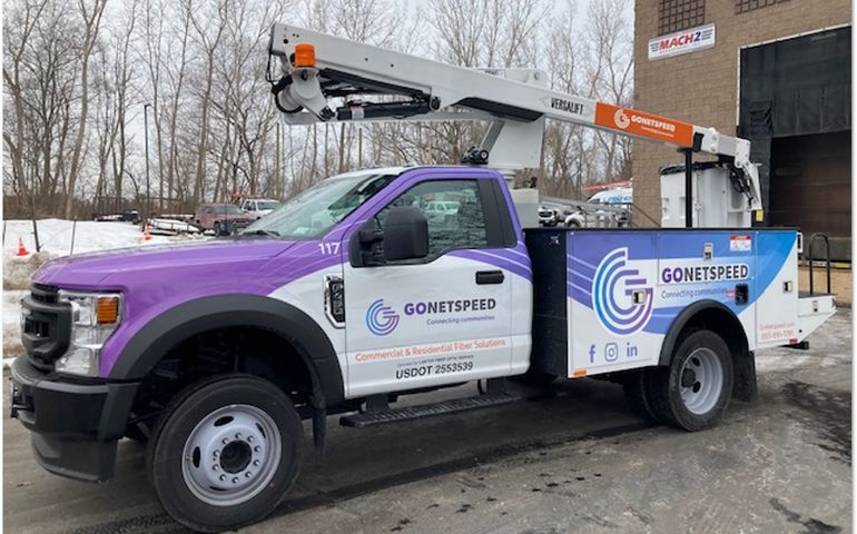 utility truck and building