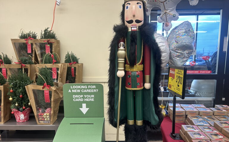 Hiring sign up area at Shaw's grocery store.