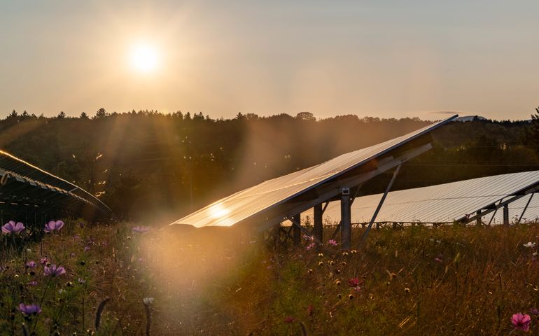 solar panels and sun