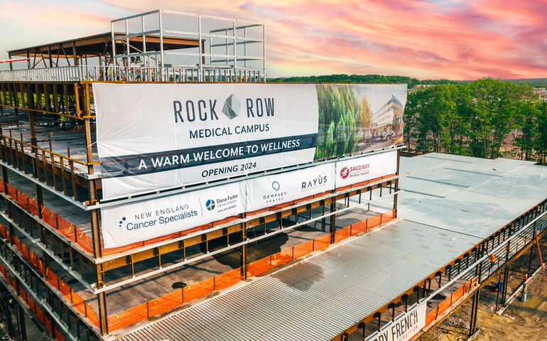 Aerial view of Rock Row medical campus under construction.