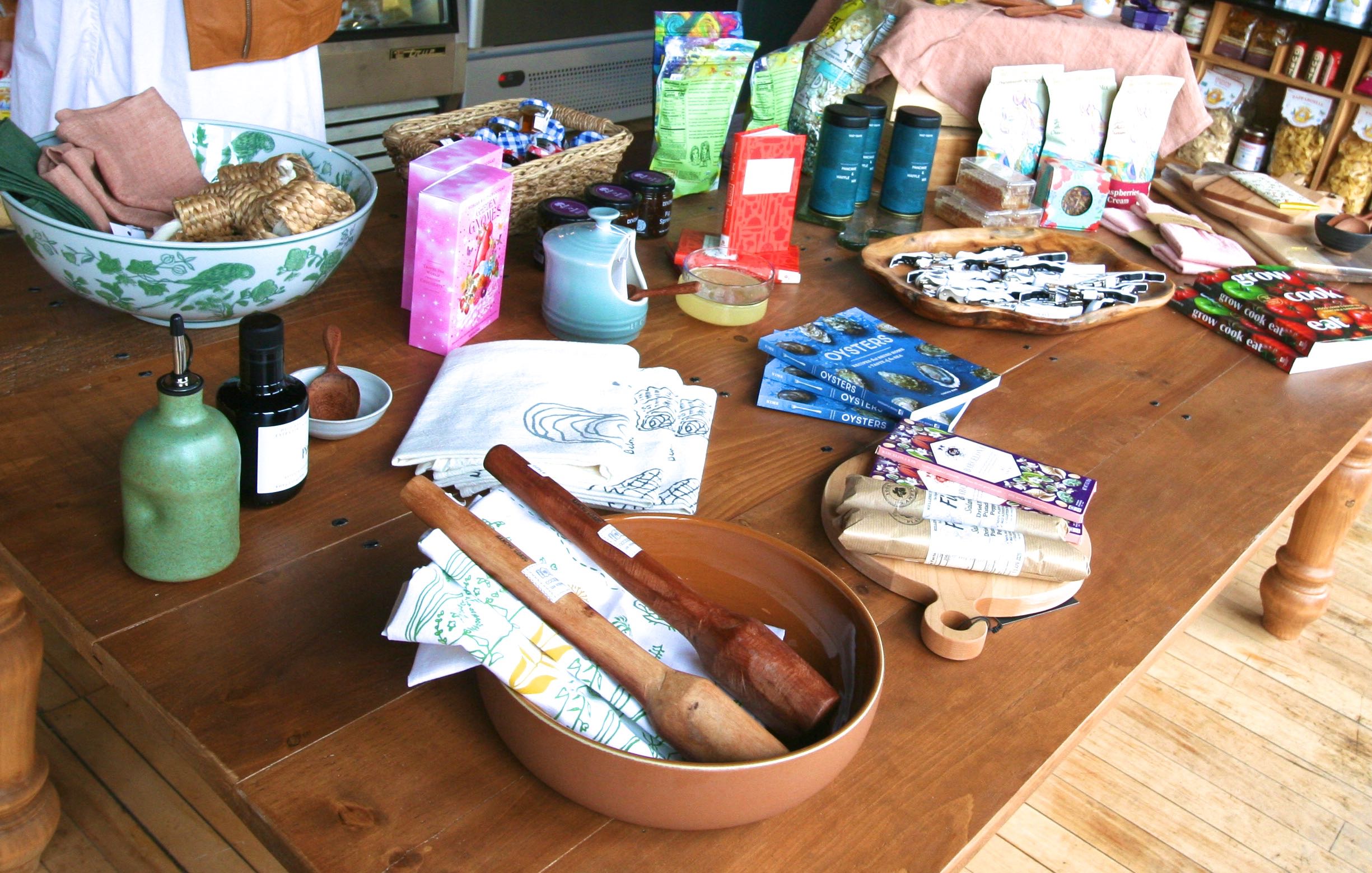 A table has items on it.