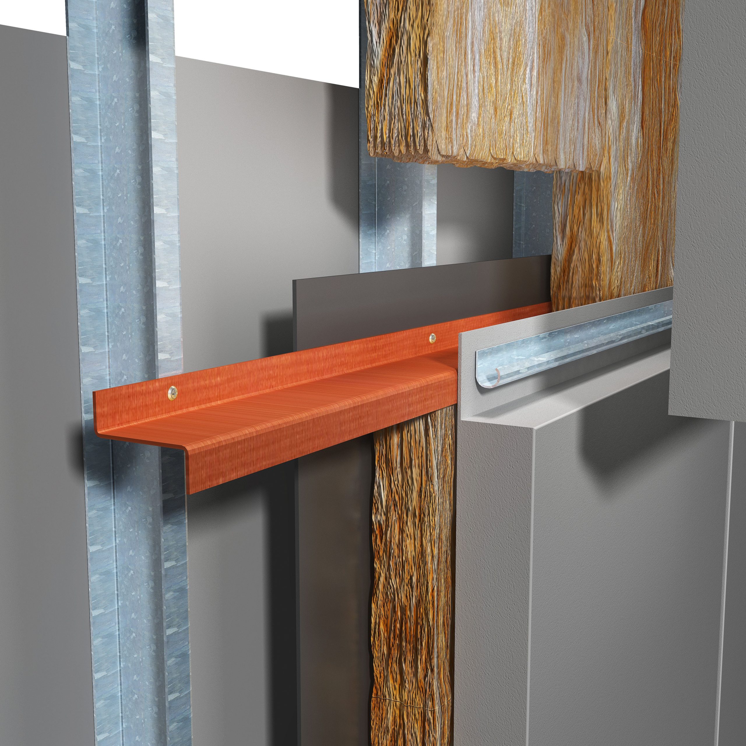 A structural element is seen within an opened-up wall.