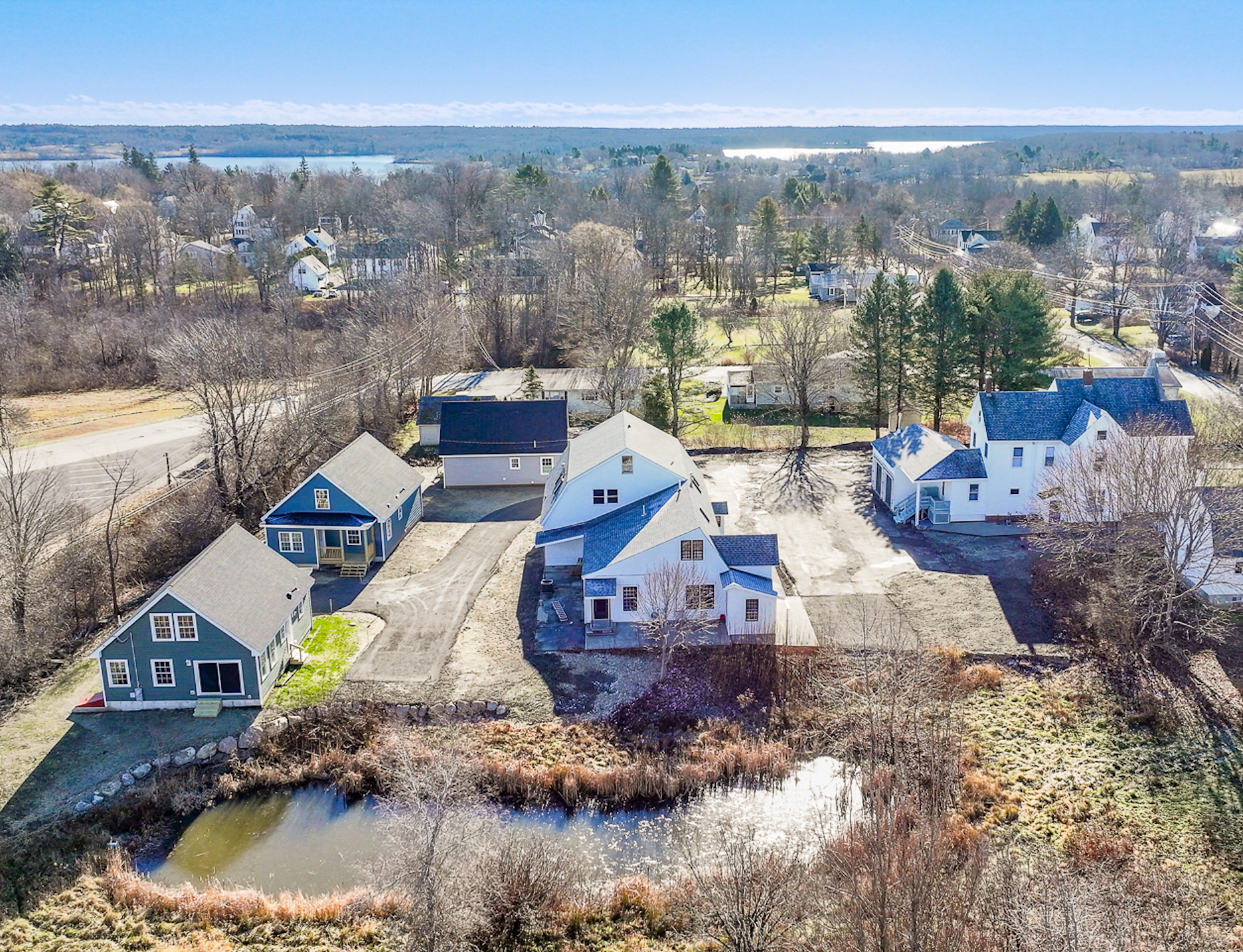 An aerial view of new houses.