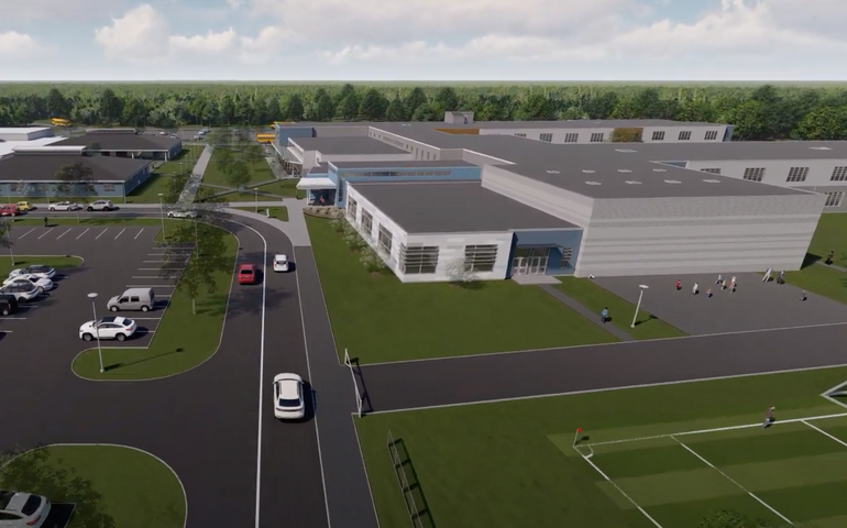 This rendering shows multiple school buildings proposed to be built in Saco.