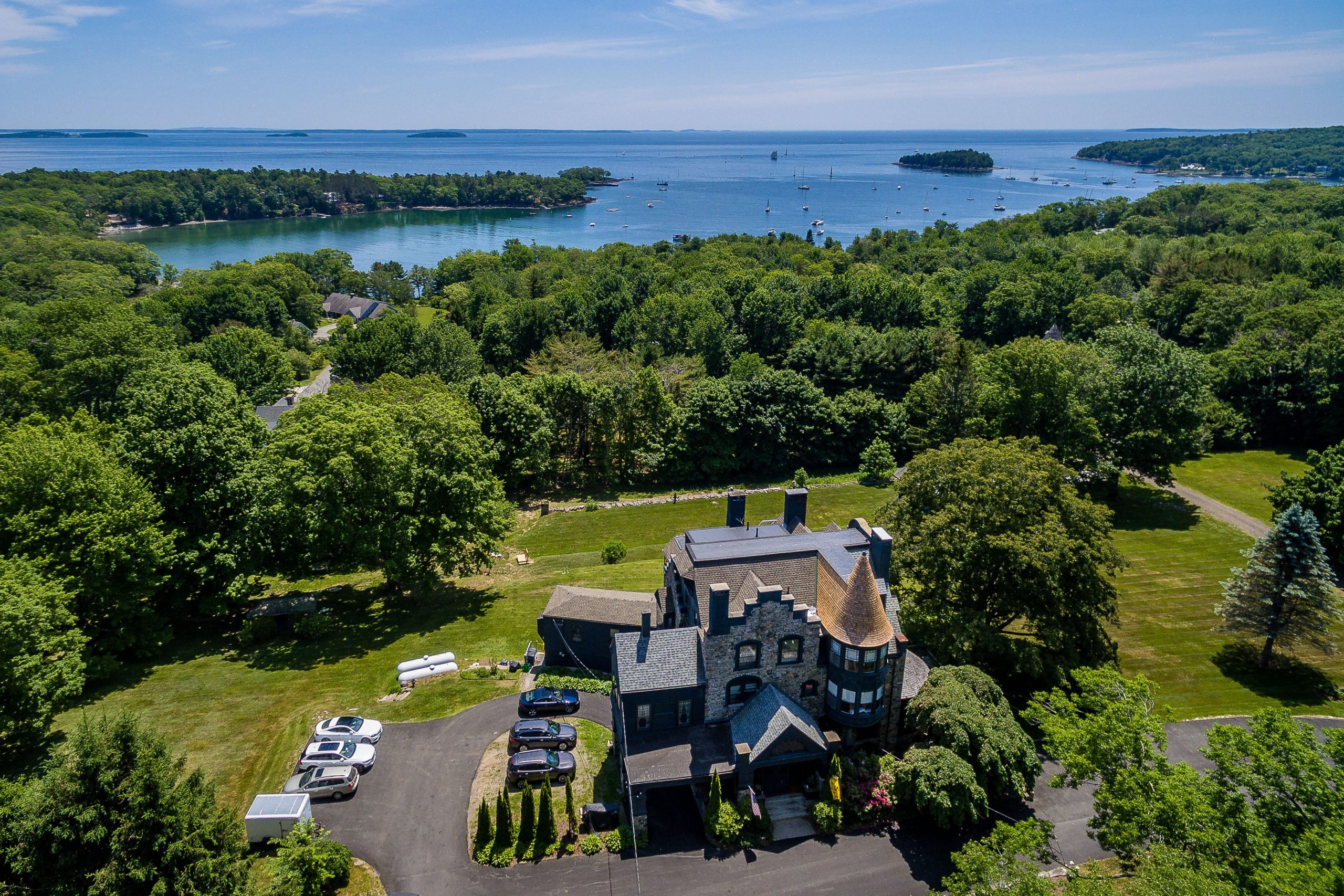 aerial of building woods bay