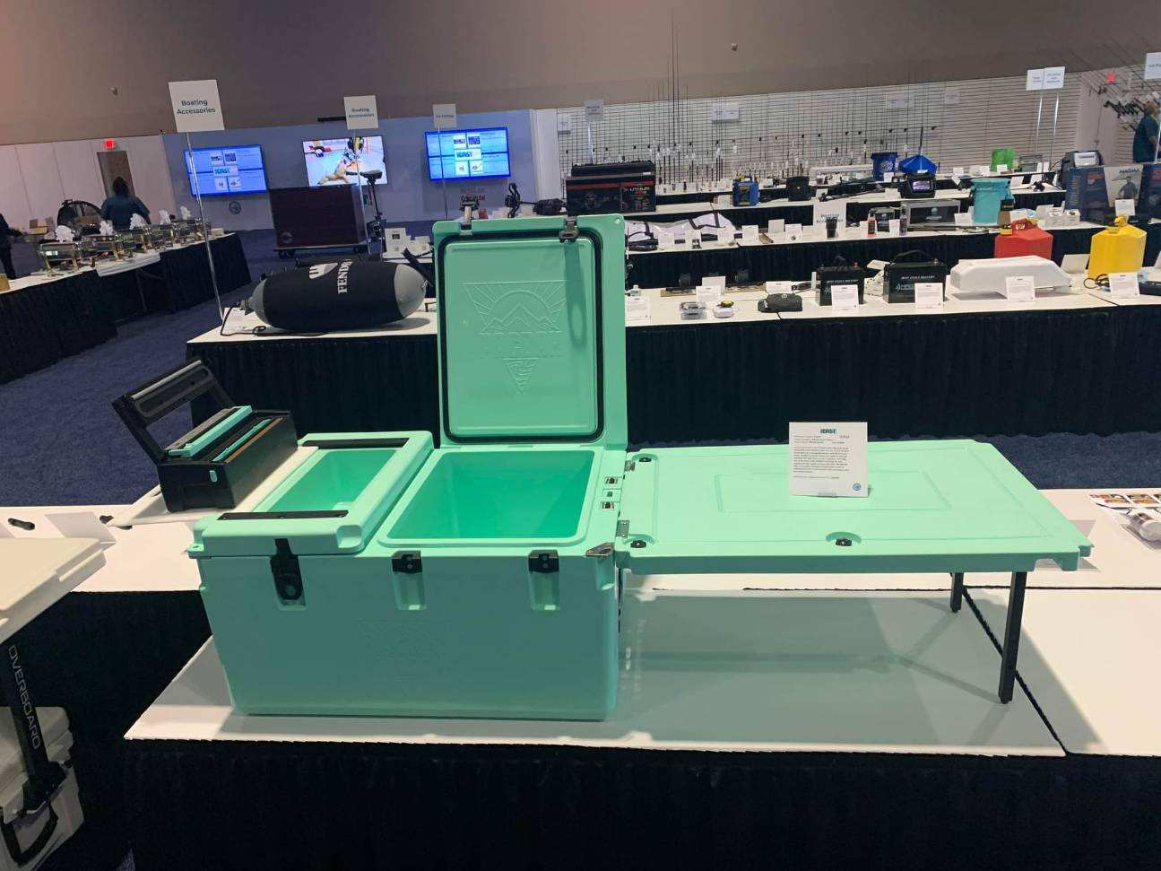 green cooler on table in room