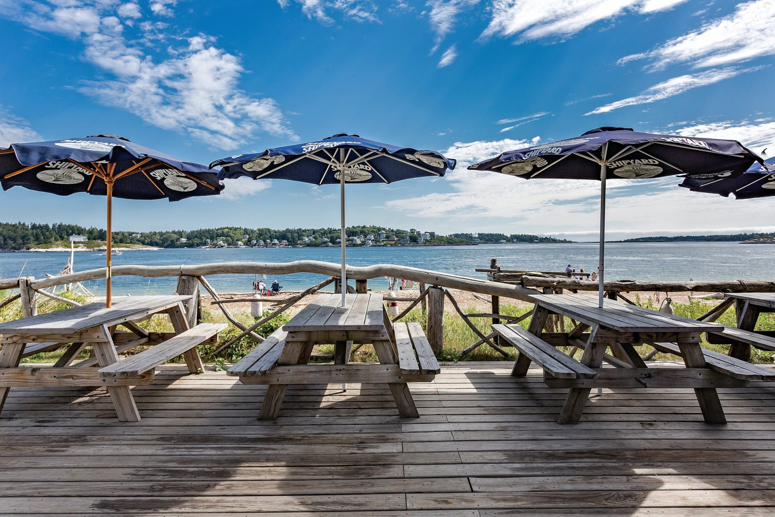 picnic tables on deck