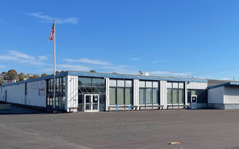 A long, low bulding.