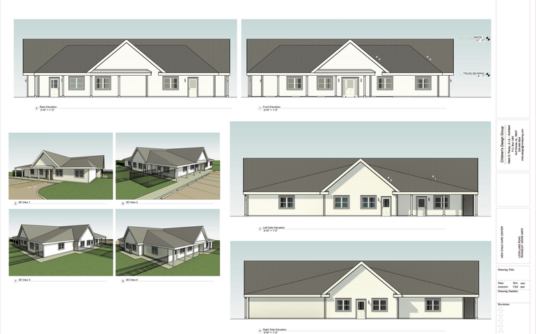 A number of renderings show a building from different angles and planes.