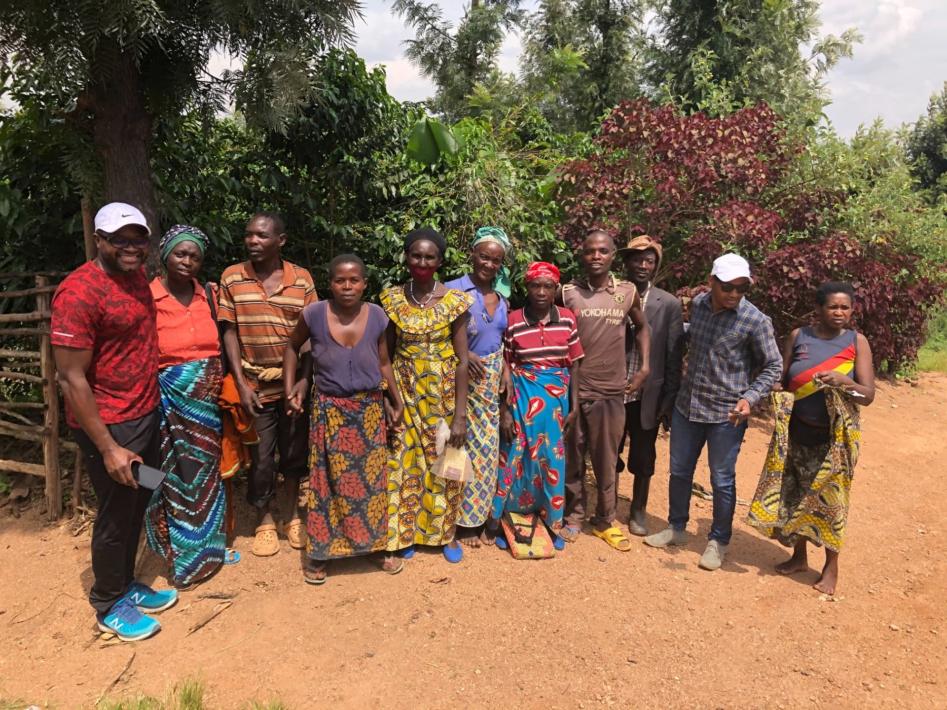 lineup of people standing and wearing colorful clothes