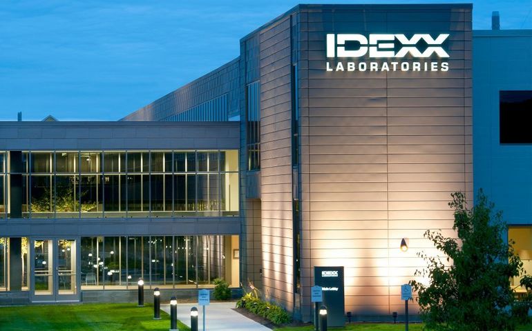 IDEXX headquarters building at night.