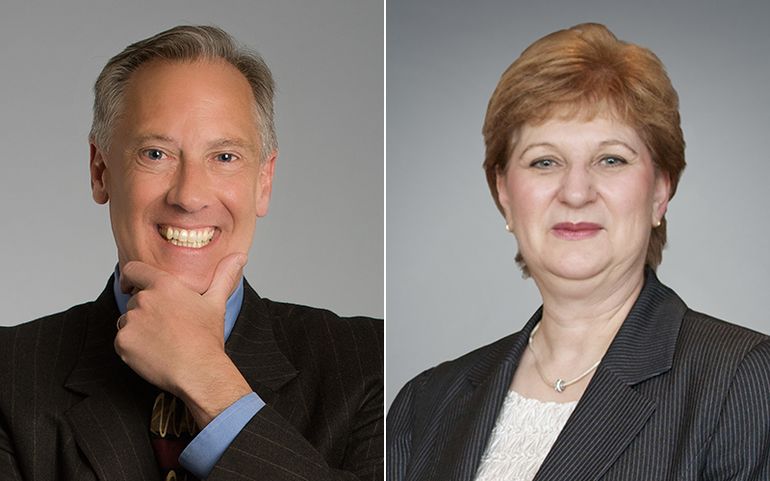 Side by side portraits John Chandler and Helen Hadley