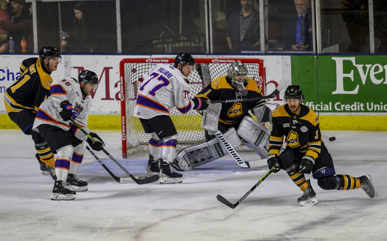 Maine Mariners hockey game action shot at the Cross Insurance Arena in Portland.