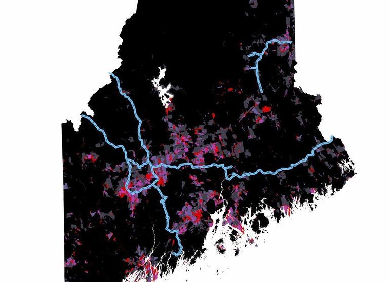 silhouette of maine with colors and lines