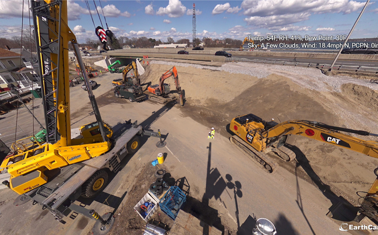 bridge construction site with equipment parked