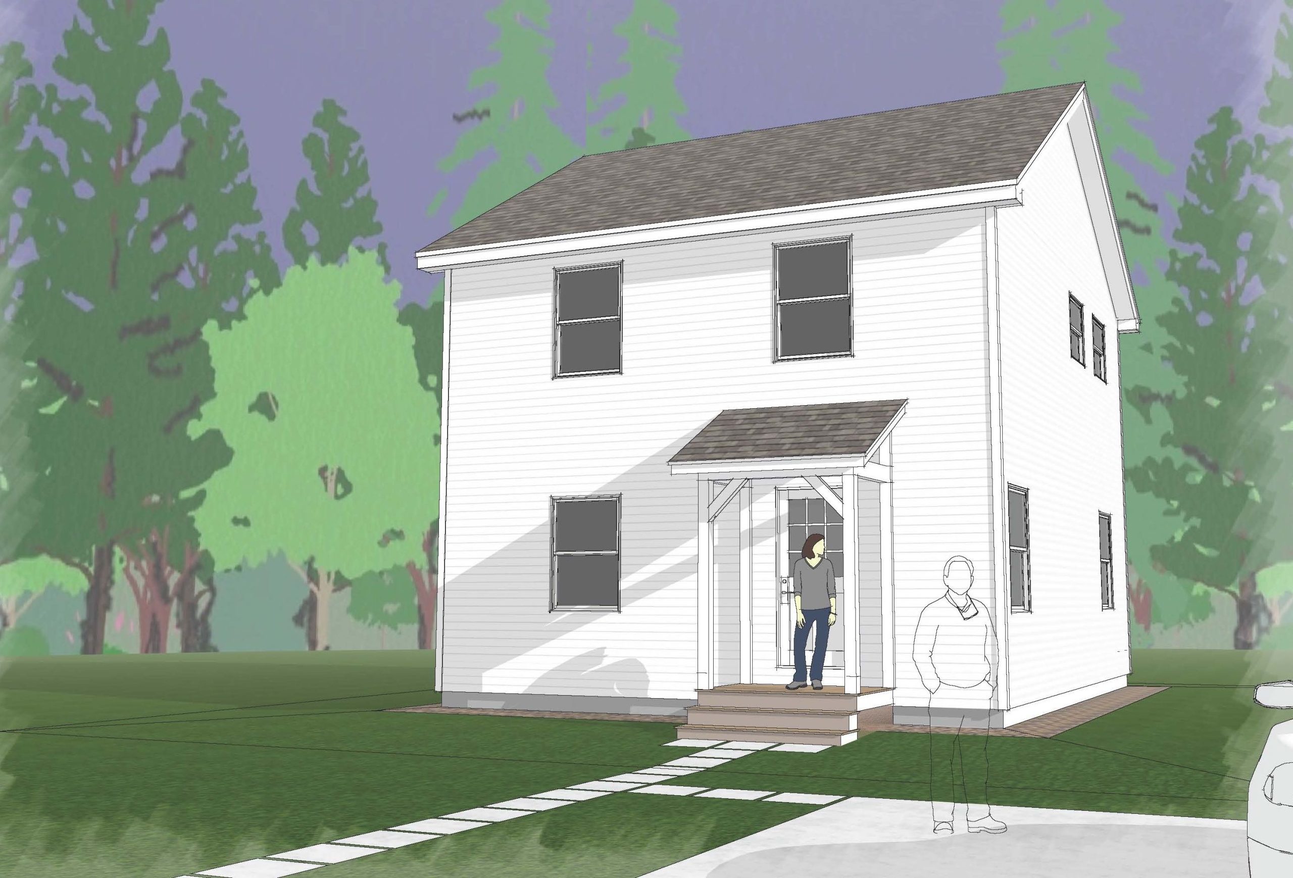 A drawing shows a house.