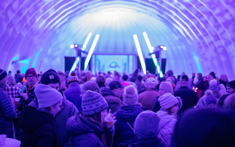 purple light people tent