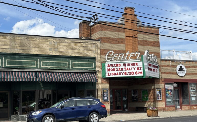 An exterior view of a brick building.