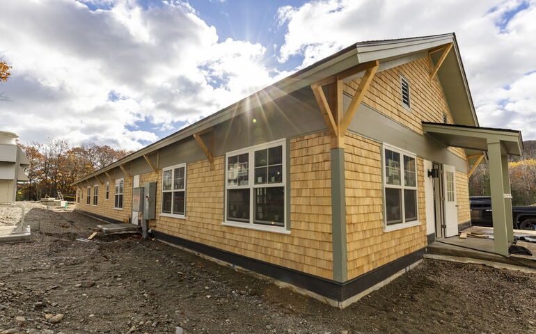 A building as cedar shingle siding.
