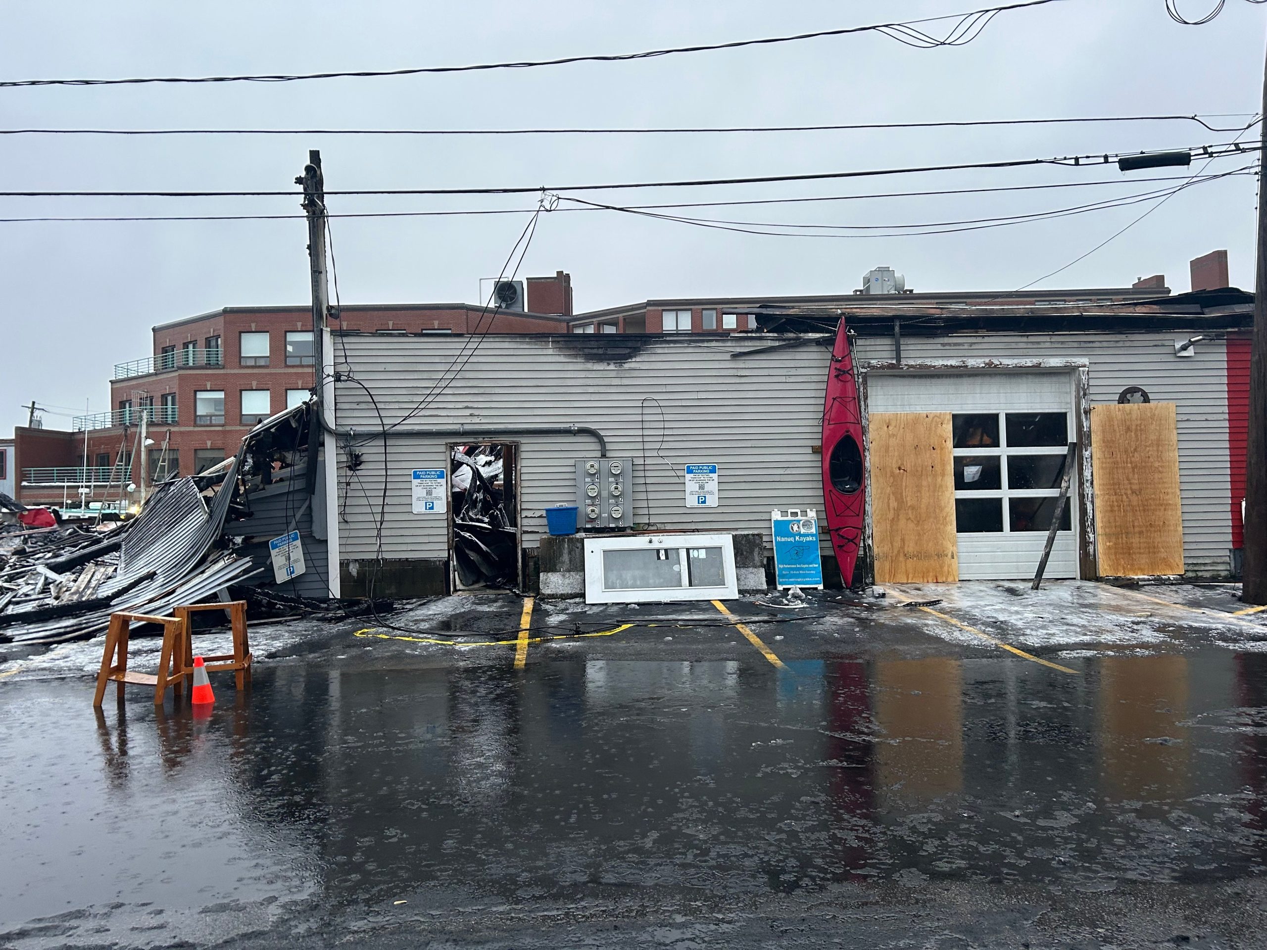 Damaged buidlings after fire