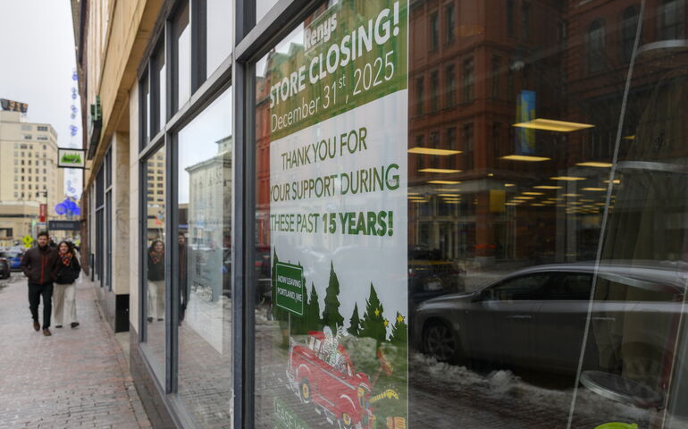 Renys store in Portland with closing Dec. 31 sign in window