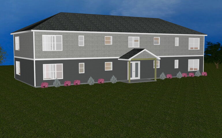 An illustration shows a tow-story building with gray-toned siding.