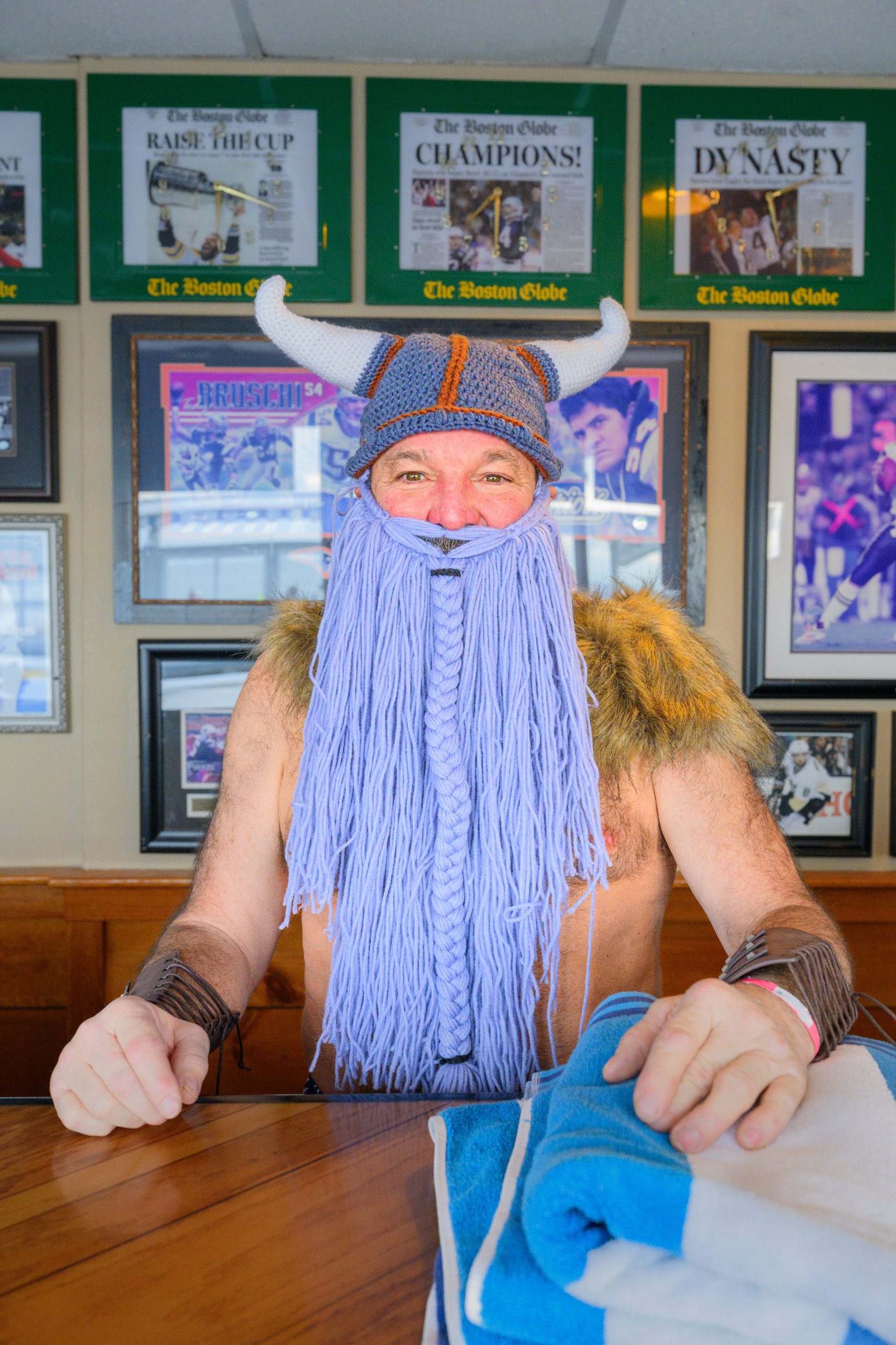 Michael Fried dressed as a Viking for the Lobster Dip at Old Orchard Beach.