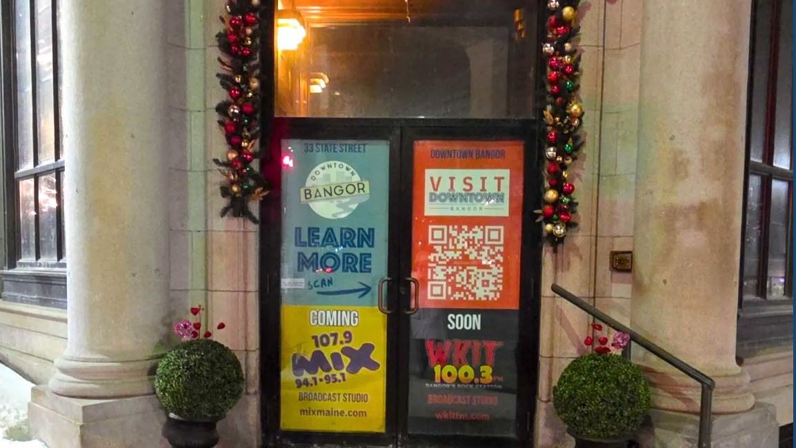 A door has signs on it.