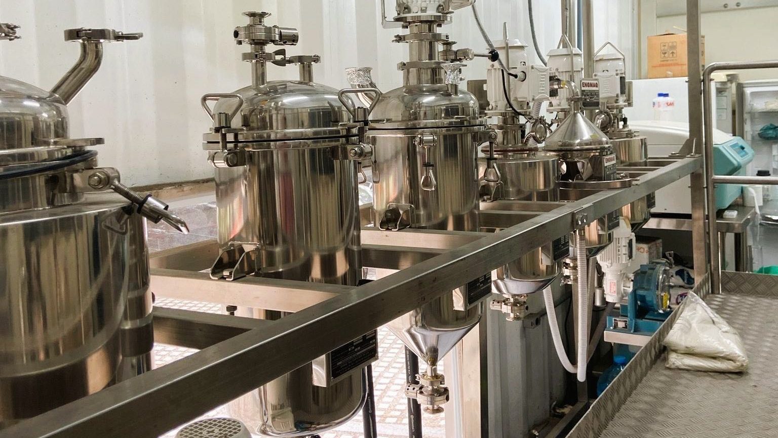 Equipment sits on benches.