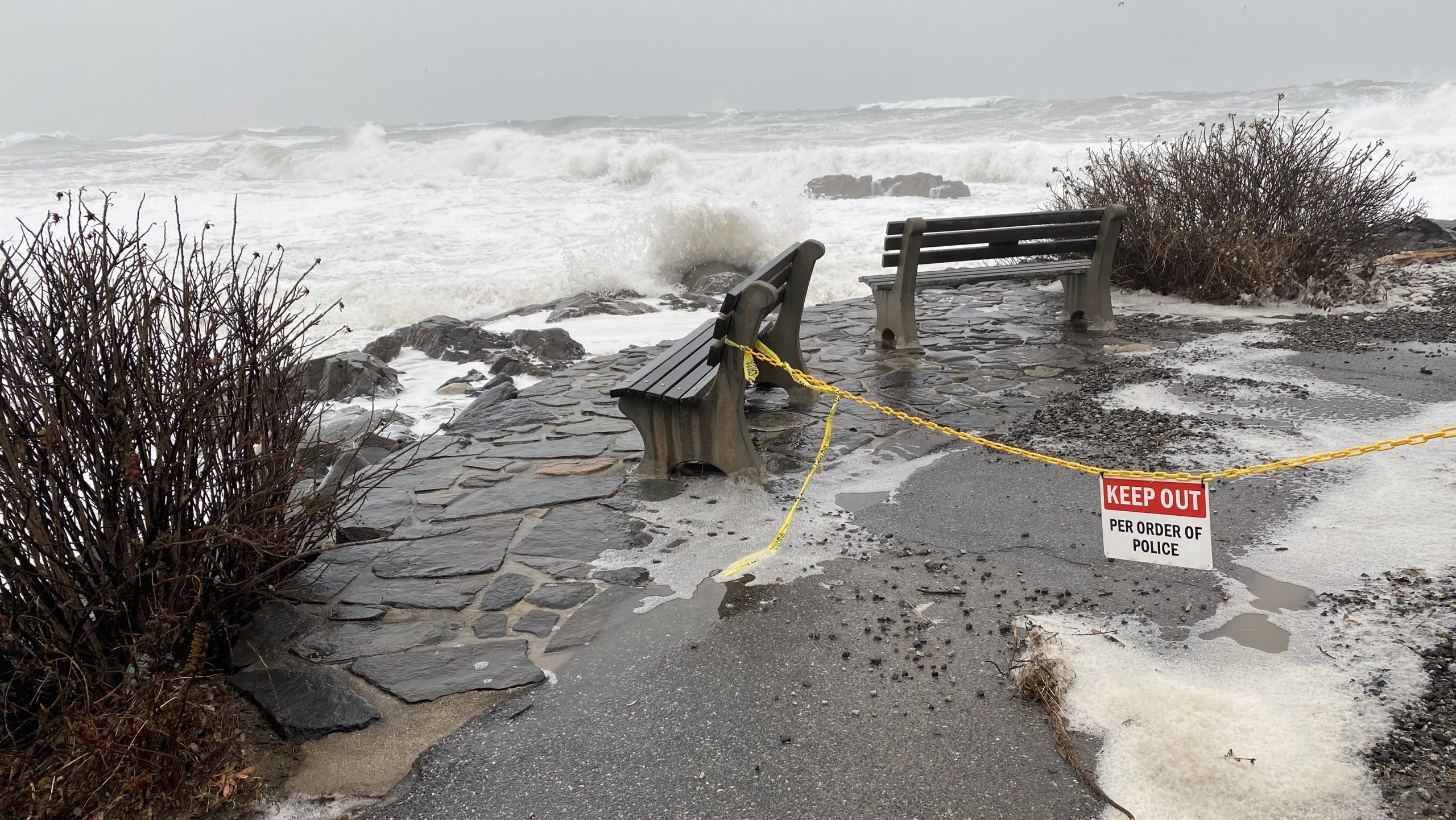 A trail is wet and damaged.