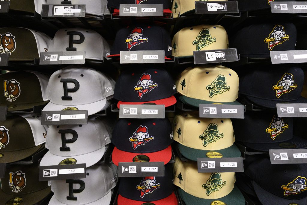 Sea Dogs hats stacked up 