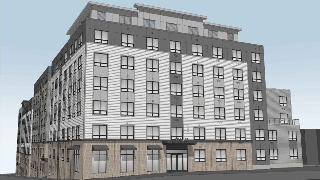A multi-story buildng.