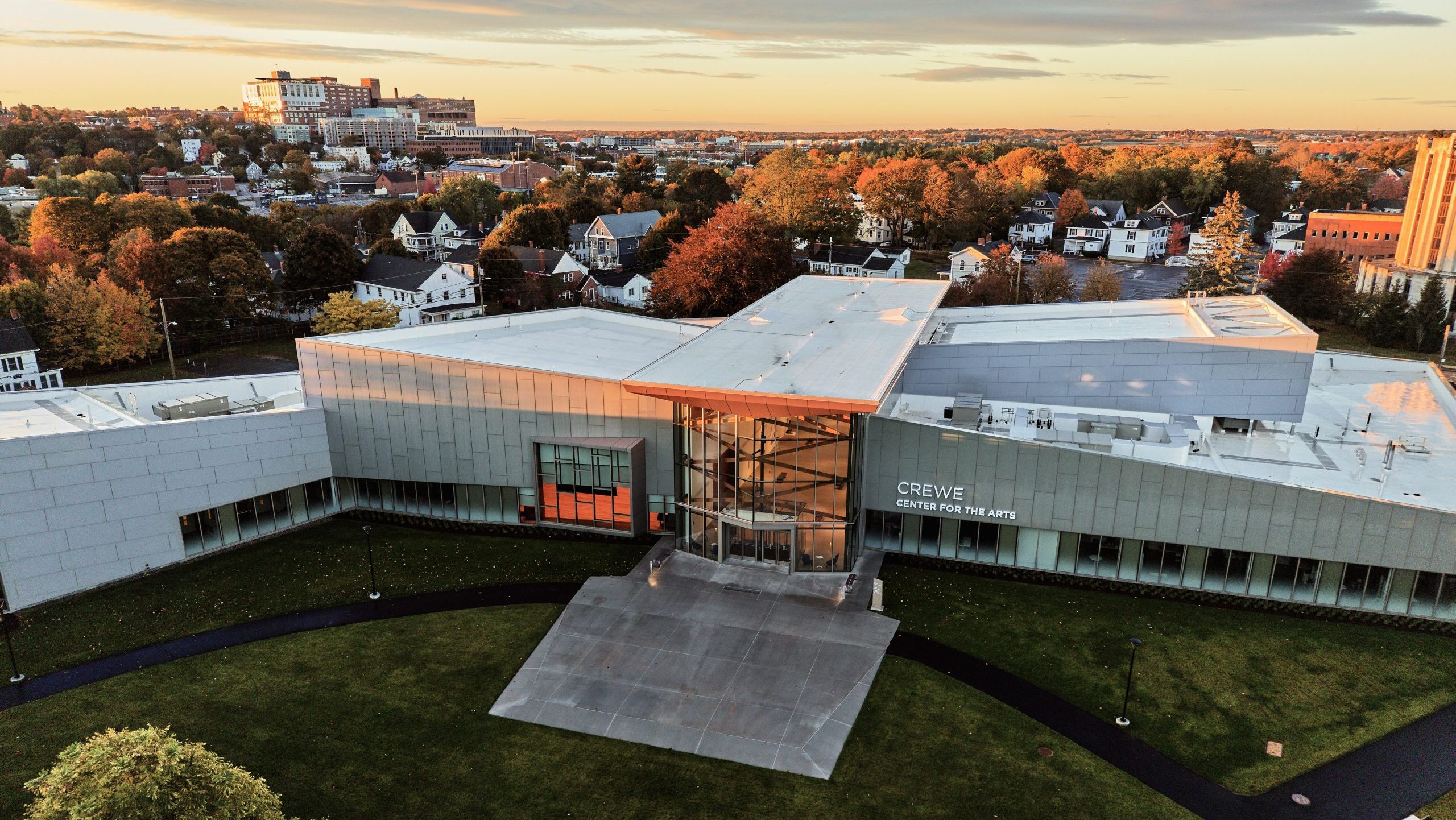 An aerial view of a building.