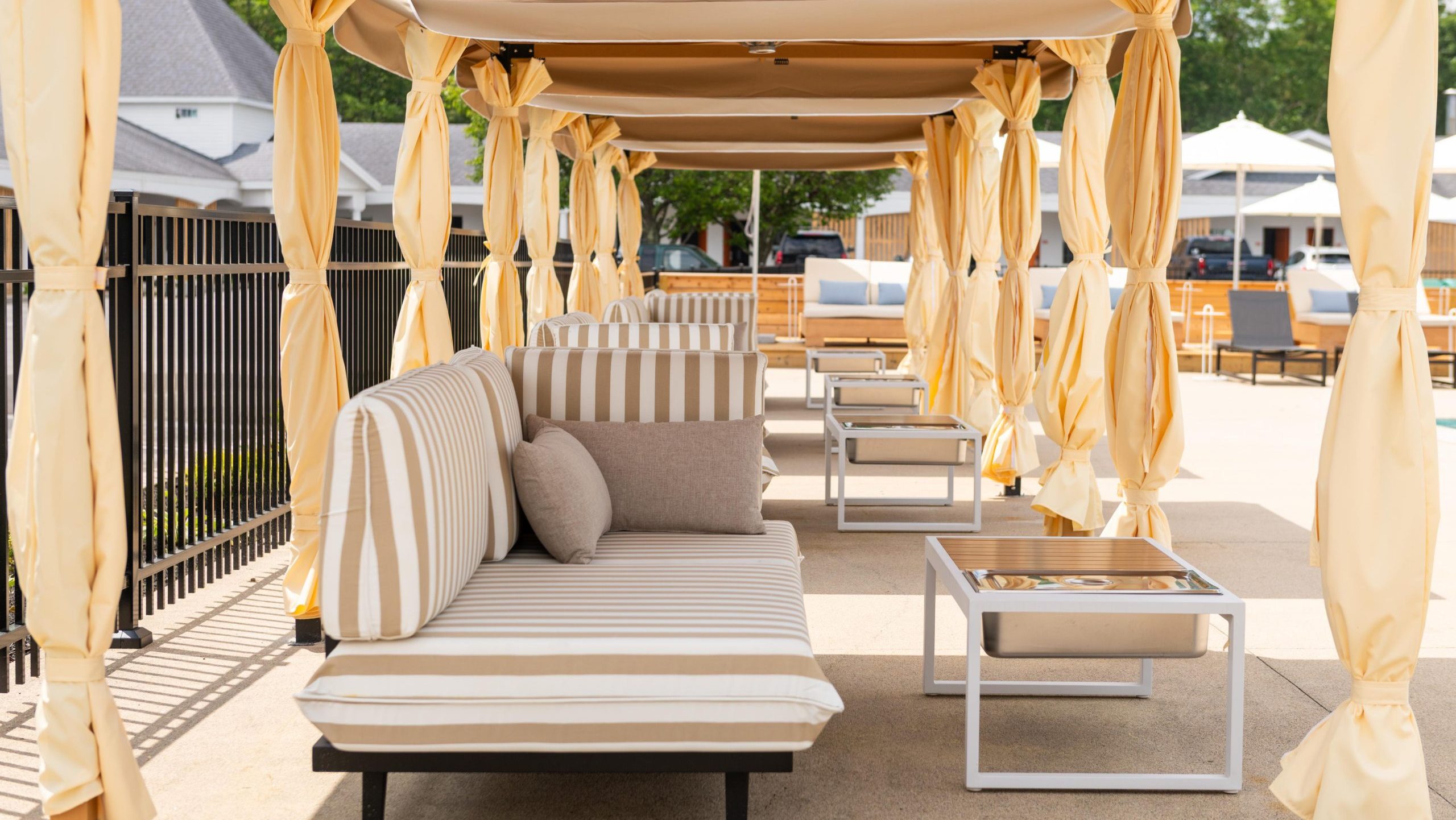 Cabanas and chaise lounges.