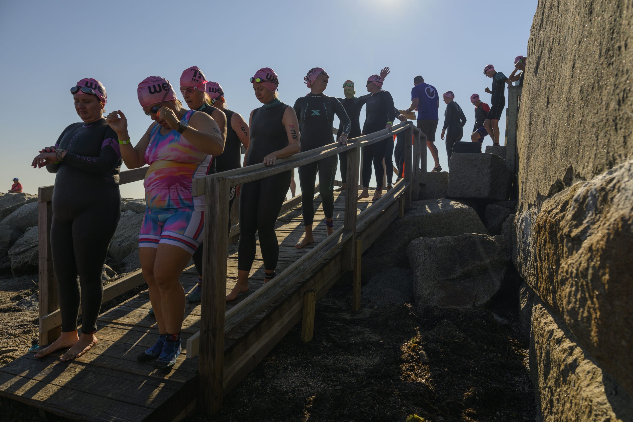 swimmers heading to water for Tri for a Cure 